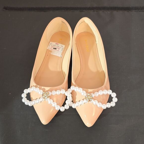 BRAND NEW BAMBOO PEARL STUDDED BOWNOT POINTED TOE FLAT SHOE - Picture 2 of 14
